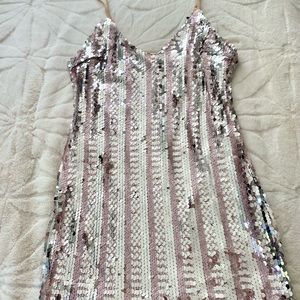 Sparkly disco dress! Super fun for a party or costume! Pink and silver sequins!